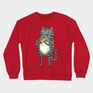 A feline enjoying a frankfurter Crewneck Sweatshirt